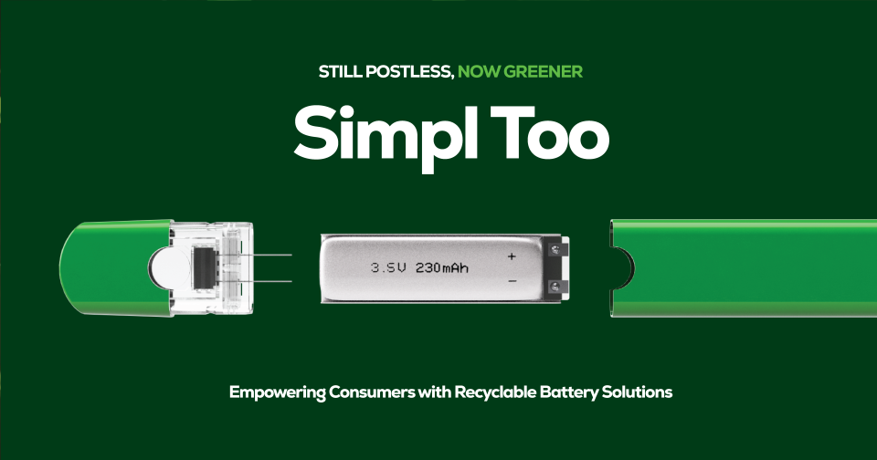 At the heart of Simpl Too's design is our commitment to sustainability, primarily through enabling users to recycle the device's battery using their preferred methods. 