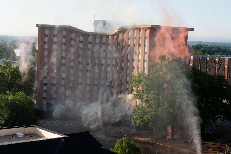 July 04, 2022; Tuscaloosa, AL, USA; The D.H. Griffin Wrecking crew imploded the old Julia Tutwiler residence hall on the campus of the University of Alabama Monday morning. Gary Cosby Jr.-The Tuscaloosa News