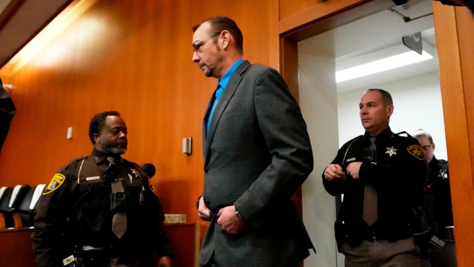 PHOTO: James Crumbley enters the Oakland County courtroom, March 8, 2024, in Pontiac, Mich.  (Carlos Osorio/AP)