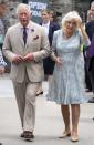 <p>During her visit to Cornwall, Camilla and Prince Charles went to the Festival of Food and Crafts. She dressed in a sky blue floral midi dress, paired with an elegant string of pearls and beige heels.</p>