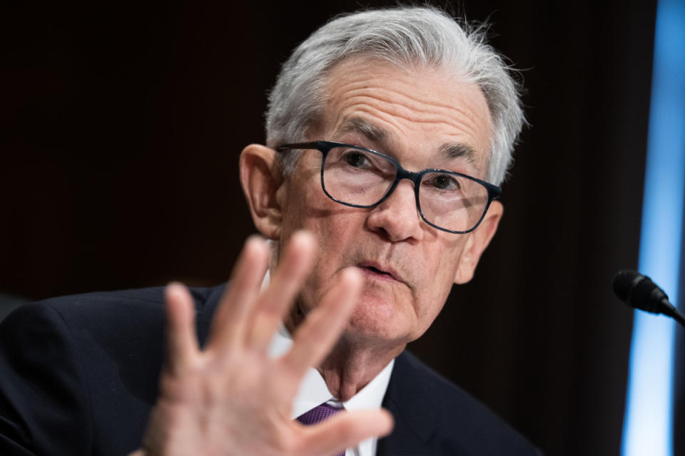 Federal Reserve Chairman Jerome Powell testifies in Washington in March. <p>Tom Williams/Getty Images</p>