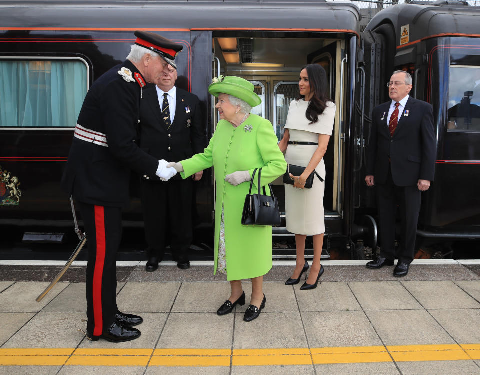 The Duchess of Sussex travelled on the Royal Train with the Queen to Cheshire last June [Photo: PA]
