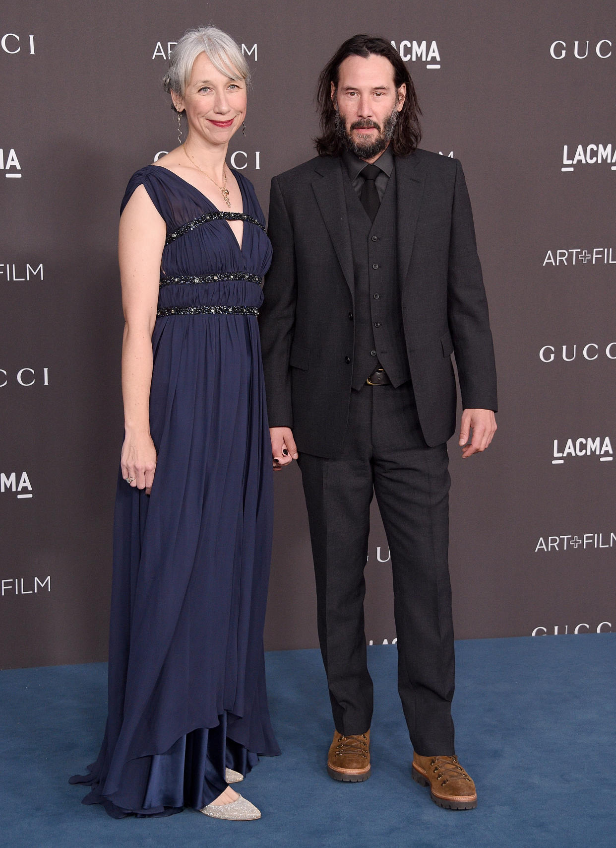 A photo of Alexandra Grant and Keanu Reeves at the 2019 LACMA 2019 Art + Film Gala Presented By Gucci at LACMA on November 02, 2019 in Los Angeles, California.