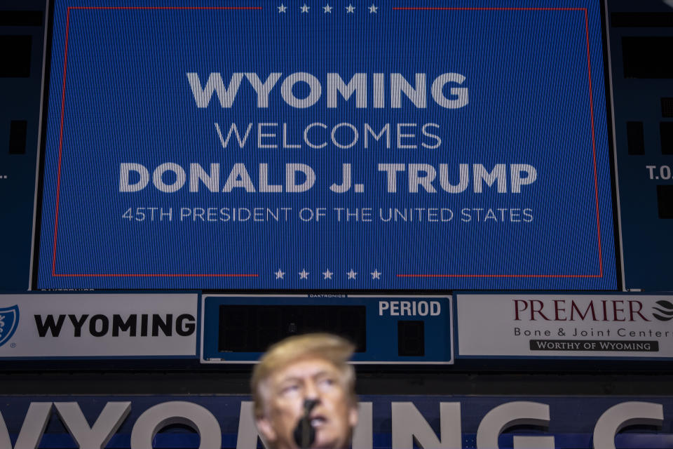 CASPER, WY - MAY 28: Former President Donald Trump speaks on May 28, 2022 in Casper, Wyoming. The rally is being held to support Harriet Hageman, Rep. Liz Cheneys primary challenger in Wyoming. (Photo by Chet Strange/Getty Images)