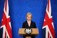 British Prime Minister Liz Truss attends a news conference in London