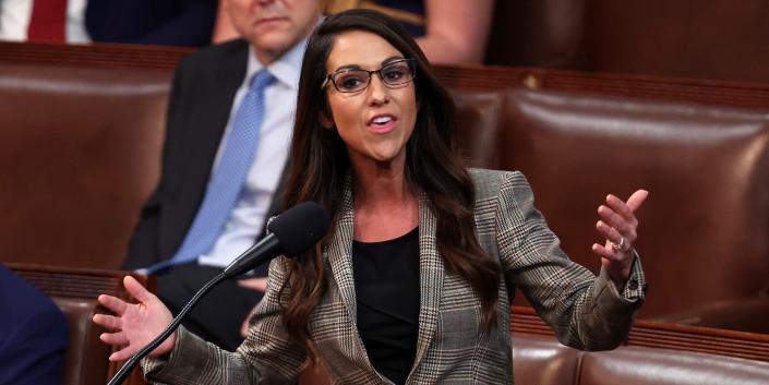 Rep. Lauren Boebert speaks on the House floor on January 5, 2023.