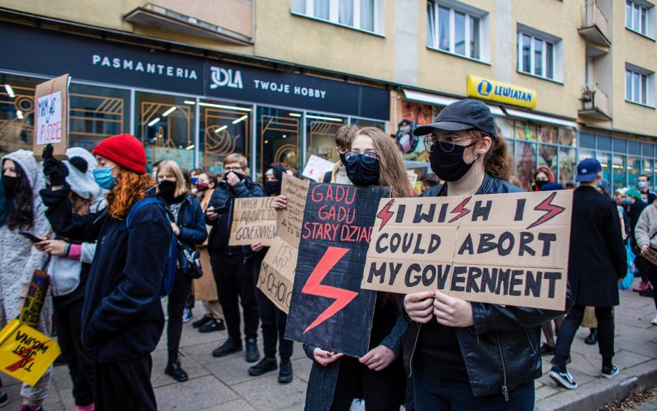 Women and activists have united across the country in fury at the rule that will ban 98 per cent of abortions - Michal Ryniak/Agencja Gazeta/via REUTERS