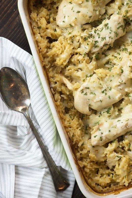 <p>This chicken and rice casserole is serious comfort food! My whole family loves how flavorful it is, and I love that it’s super simple to throw together for busy nights!</p><p><strong>Get the recipe: <a href="https://www.bunsinmyoven.com/creamy-french-onion-chicken-rice-casserole/" rel="nofollow noopener" target="_blank" data-ylk="slk:Creamy French Onion Chicken Rice Casserole;elm:context_link;itc:0;sec:content-canvas" class="link rapid-noclick-resp">Creamy French Onion Chicken Rice Casserole</a></strong></p>