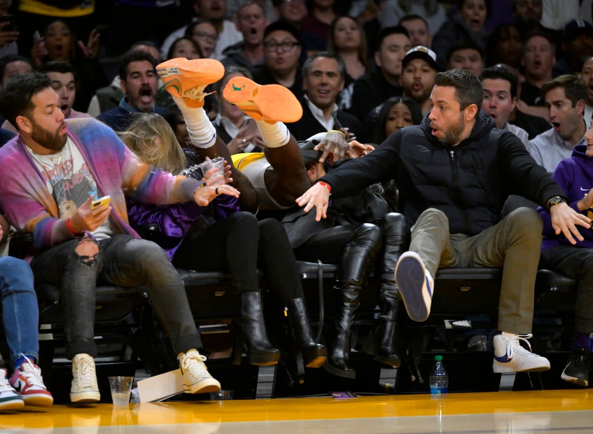 LeBron James lands over the front row of seats (USA TODAY Sports)