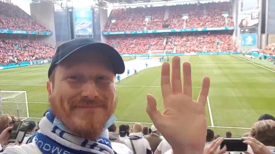 Finnish fan Mark Hayton, pictured before the game, said the atmosphere in the stadium immediately changed (Mark Hayton)