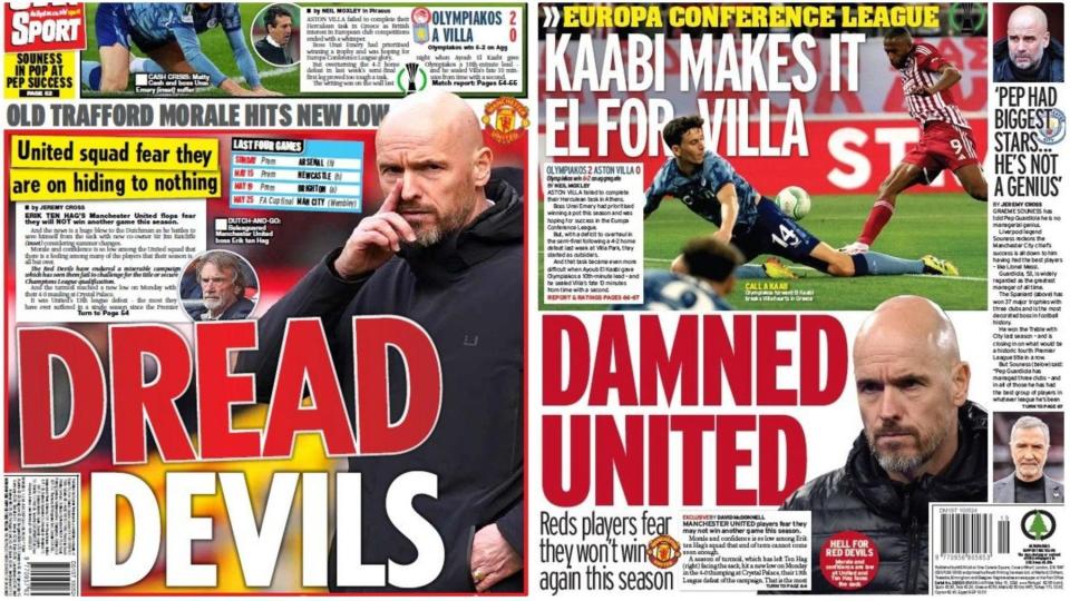 Friday's papers carry stories which state some of United's players fear they won't win another game this season