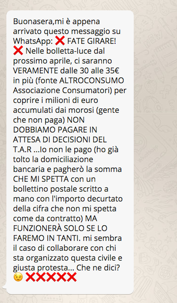 Bufala sull’aumento della bolletta, il messaggio