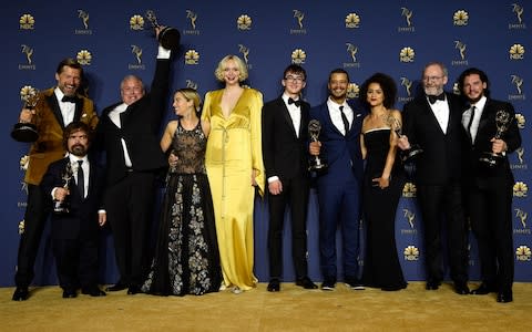 The cast of Game of Thrones celebrate the show's Emmy wins - Credit: NBCUniversal