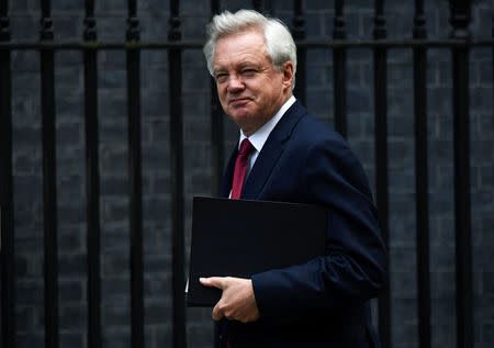 FILE PHOTO: David Davis, Secretary of State for Exiting the European Union arrives at Downing Street in London, Britain October 24, 2016. REUTERS/Dylan Martinez/File Photo