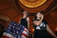 Protesters gather in the Capitol rotunda during the Occupy the Capitol protest in Sacramento, California, March 5, 2012.