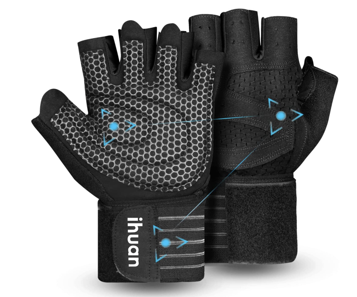 Black workout gloves with mesh interior.