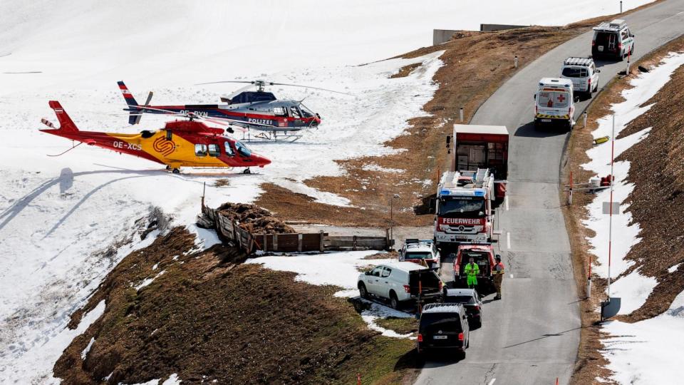 PHOTO: Rescue teams and helicopters are on standby for a rescue operation following an avalanche in the Oetztal valley April 11, 2024 near Vent, Austria. (Jan Hetfleisch/Getty Images)