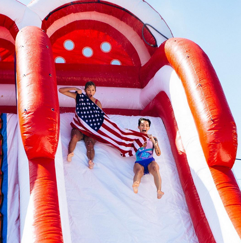 In addition to taking dips in the Block Island Sound and the pool, guests played on the waterslide. “My grand idea…” wrote Rose, the Aussie actress known for her role in Orange Is the New Black. “‘Ok so we are going to hold the American flag towel and slide gracefully down with it.’ And yes I am aware I’m not American. But I committed to being very red white and blue for 3 days.” (Photo: Instagram)