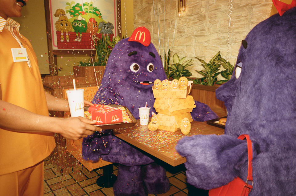 A throwback photo of Grimace's birthdays through the years. (Courtesy McDonald's)