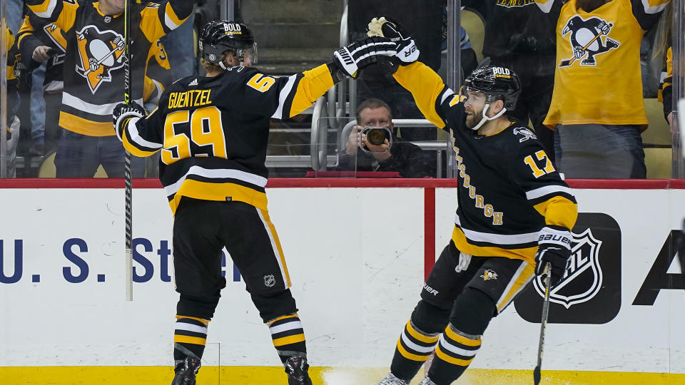 Jake Guentzel, left, and Bryan Rust are healthy and rewarding fantasy managers. (Photo by Jeanine Leech/Icon Sportswire via Getty Images)