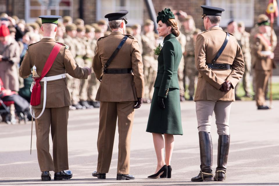 <h1 class="title">The Duke And Duchess Of Cambridge Attend The Irish Guards St Patrick's Day Parade</h1><cite class="credit">Jeff Spicer</cite>