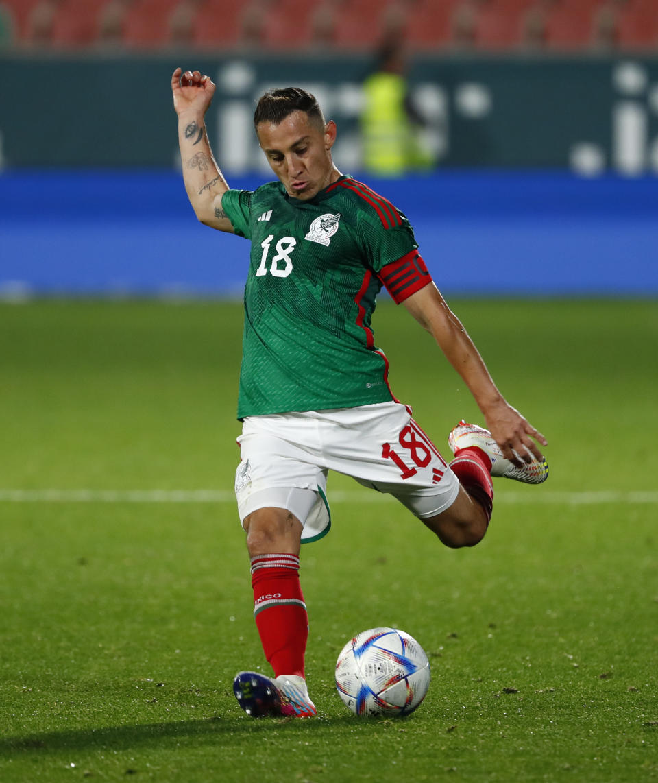 Mexico's Andres Guardado during the international friendly soccer match between Mexico and Sweden at the Montilivi municipal stadium in Girona, Spain, Wednesday, Nov. 16, 2022. (AP Photo/Joan Monfort)