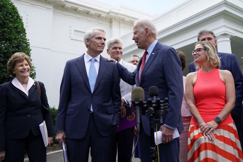 U.S. President Joe Biden speaks following a bipartisan meeting with U.S. senators about the proposed framework for the infrastructure bill