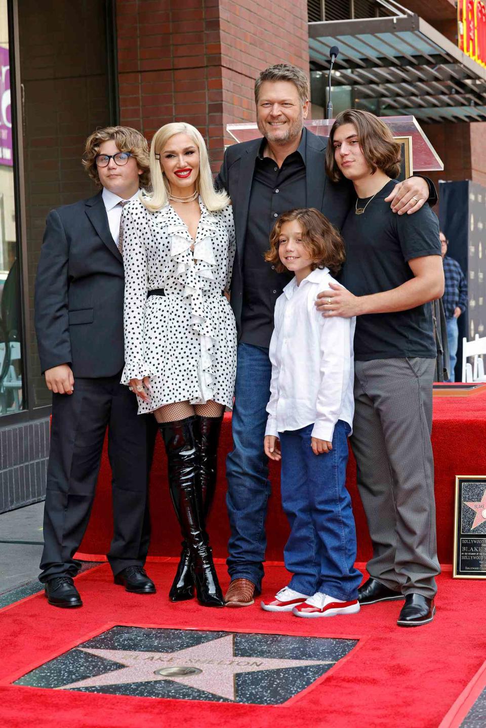 Frazer Harrison/Getty Blake Shelton, Gwen Stefani and her sons Kingston, Zuma and Apollo