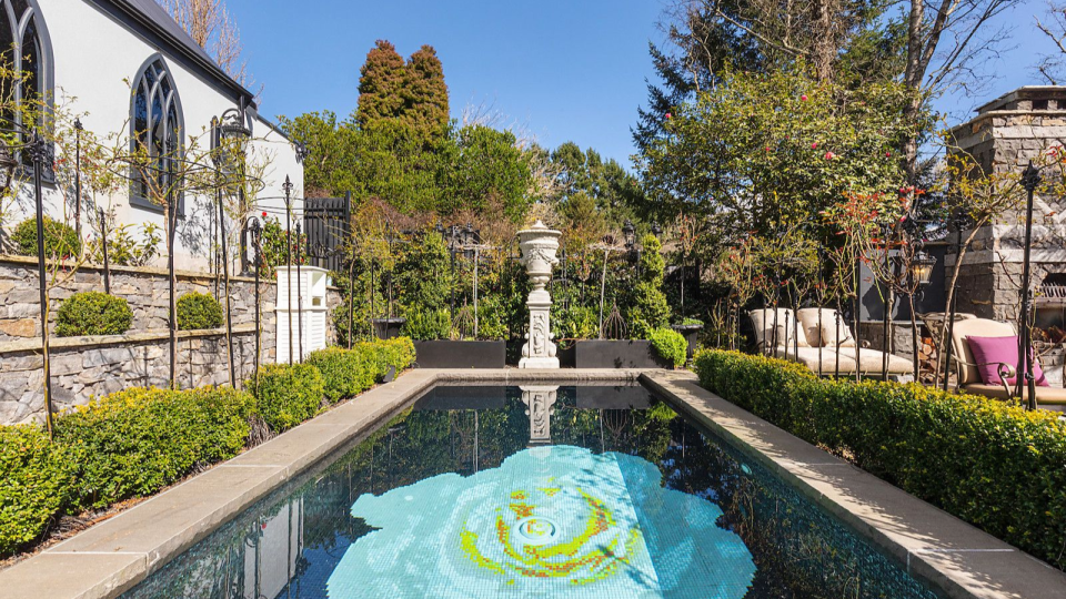 Pool of the french-inspired chateau home in Melbourne.