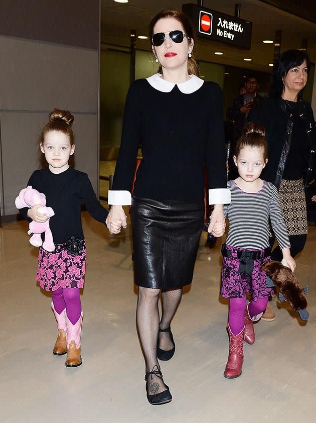 Lisa Marie Presley with her twin daughters Harper Vivienne Ann and Finley Aaron Love. Photo: Getty Images.