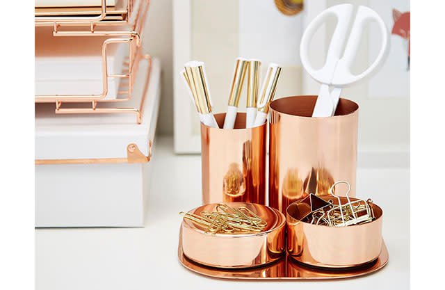 Copper desk organization set for a teacher's gift