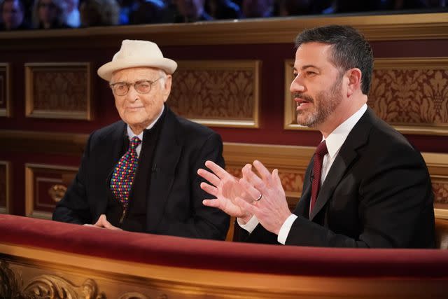 <p>Eric McCandless via Getty</p> Norman Lear and Jimmy Kimmel