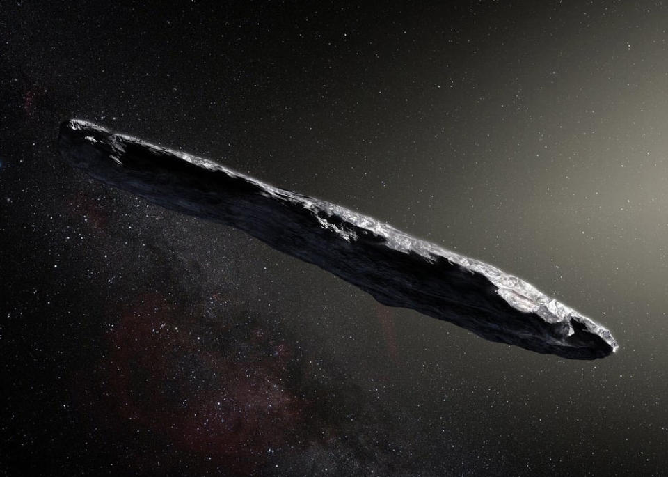 <div class="inline-image__caption"><p>Artist's concept of interstellar object1I/2017 U1 ('Oumuamua) as it passed through the solar system after its discovery in October 2017.</p></div> <div class="inline-image__credit">ESO/M. Kornmesser</div>