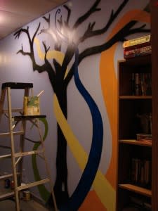 Multi-coloured tree mural