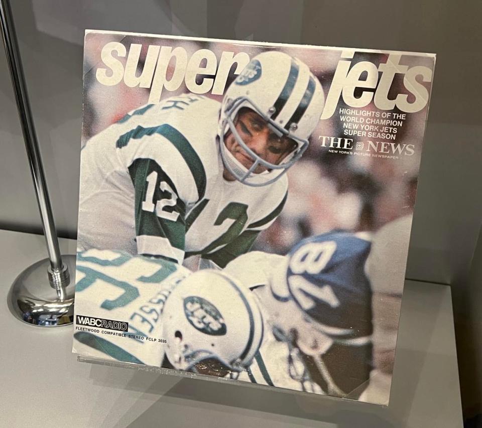 Unique artifacts fill the Pro Football Hall of Fame in Canton, including a vintage New York Jets record featuring highlights of the 1969 Super Bowl season.