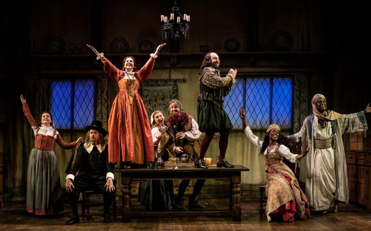 Gemma Whelan, top left, as Kate with David Mitchell, top right, as Shakespeare in the stage spin off of BBC sitcom Upstart Crow