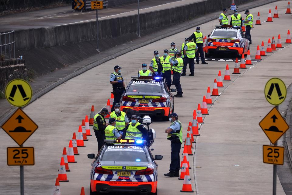 Police were out in force but the pandemic shows no signs of abating with 825 new cases on Saturday. Source: Getty