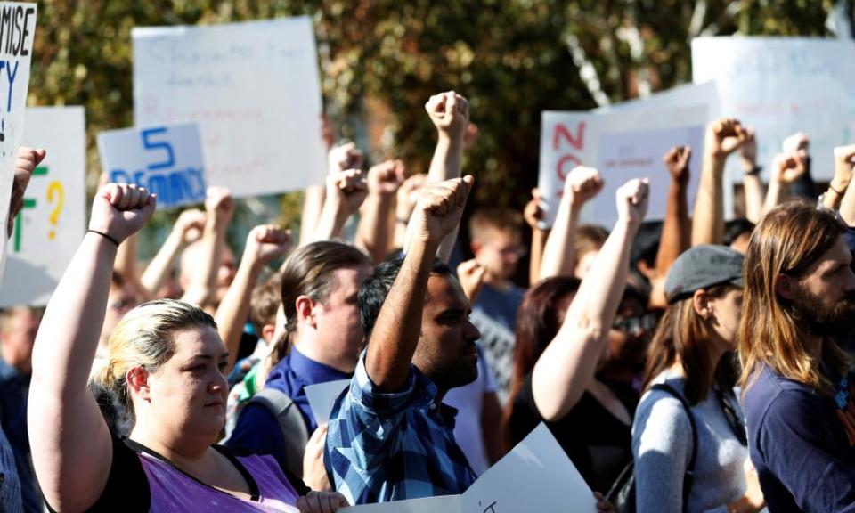 Google employees stage a walkout in Mountain View, California, in 2018.