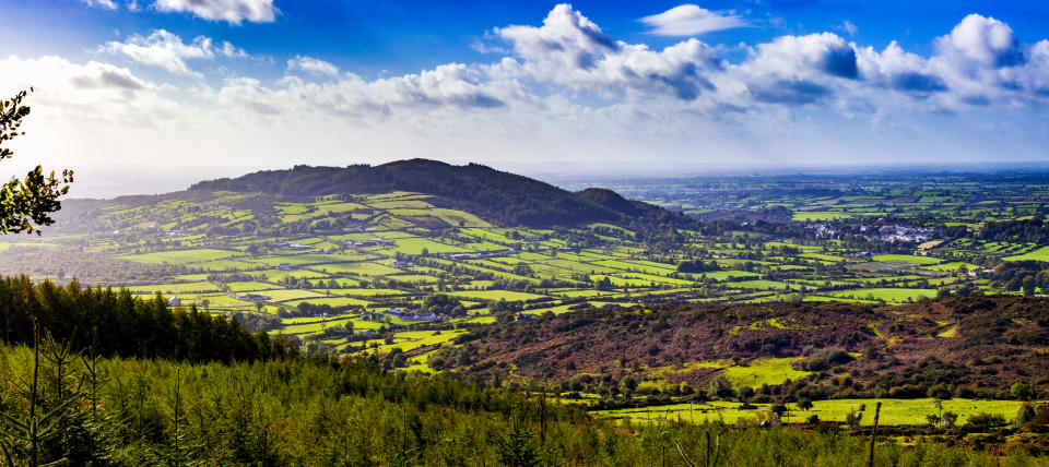 The Ring of Gullion from the top of Sleive Gullion a extinct Volcano in County Armagh, Northern Ireland. Blow Holes or small mountains surround the Volcano