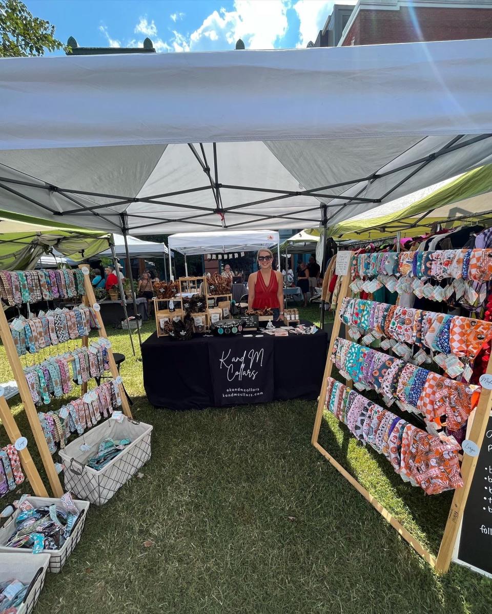 Hannah Goldsby loves to participate in shows as a vendor and see dogs try on her collars and bandanas.