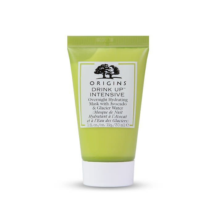 Green tube of Origins Drink Up Intensive Mask, $24.15 on a white background.