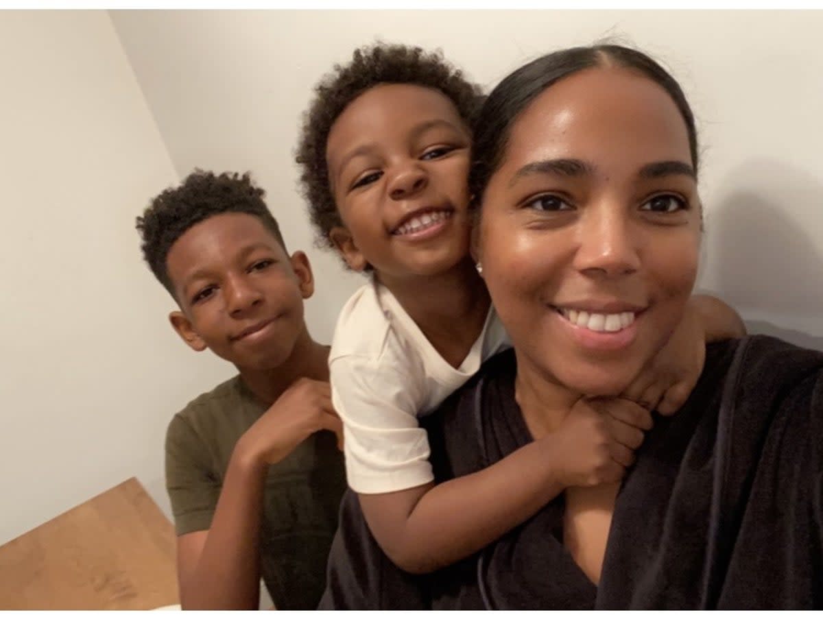 Sherrylyn Balogun, with her oldest son Malachi (left) and her youngest son, says she wants to have fun while educating her children at home (Supplied)