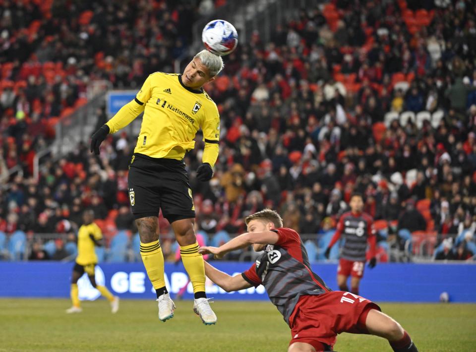 Crew striker Cucho Hernandez (9) hasn't scored since last September, a drought of six games.