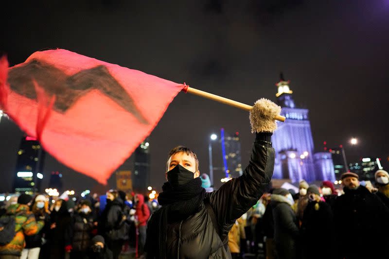 FILE PHOTO: Protest against the verdict restricting abortion rights, in Warsaw