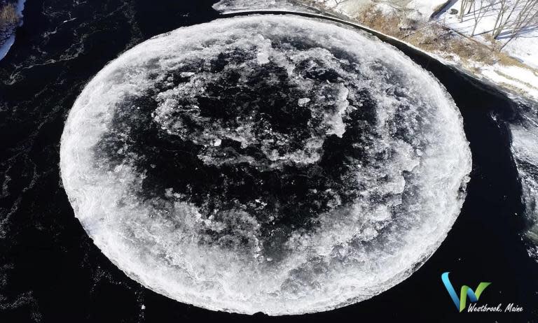 Colossal spinning disc of ice suddenly appears in river