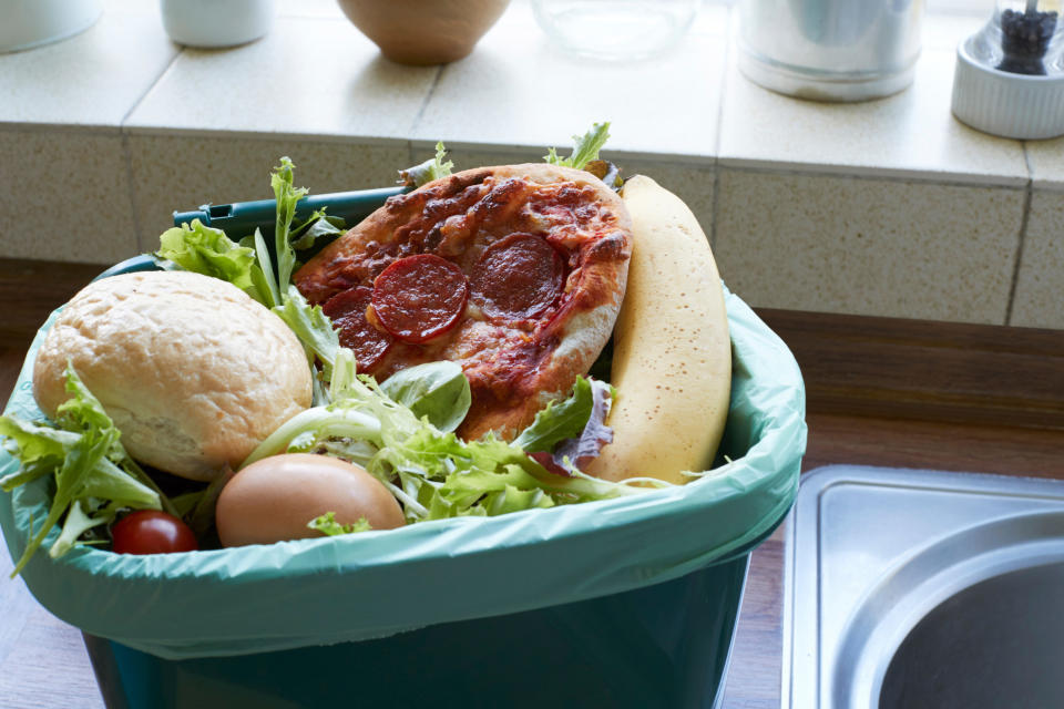 Food in a garbage can