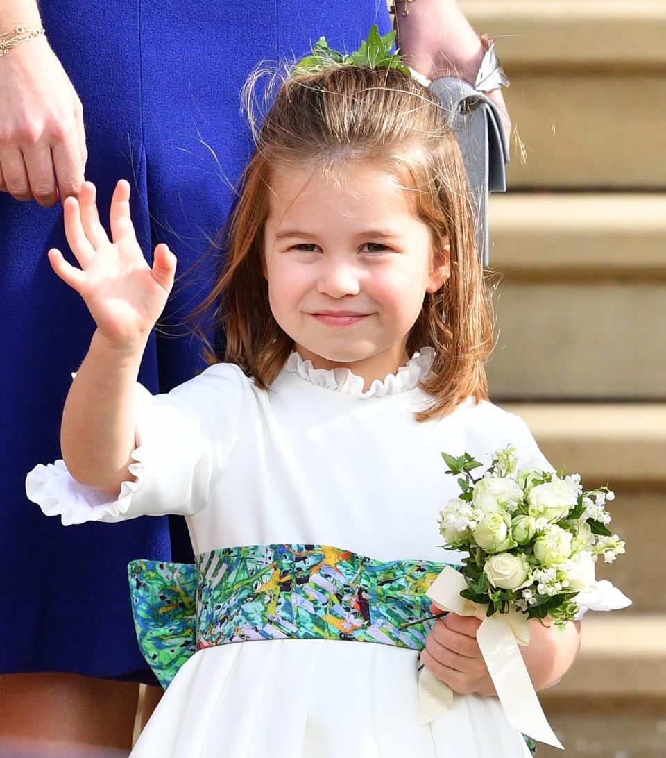 <p>Princess Charlotte of Cambridge looks absolutely adorable as a bridesmaid in the wedding of Princess Eugenie of York and Jack Brooksbank. The wedding was held at St. George's Chapel in Windsor, England in October 2018. This was Princess Charlotte fourth time being a bridesmaid.</p>