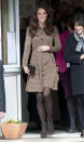 <p>For a trip to Oxford, Kate dressed in a printed Orla Kiely dress with Aquatalia ankle boots and a black clutch.</p><p><i>[Photo: PA]</i></p>