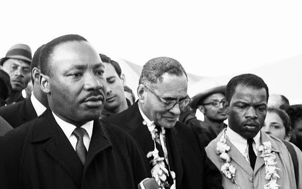Martin Luther King Jr on the Selma to Montgomery March, in 1965 - Getty