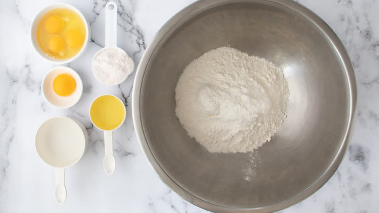 cake mix in metal bowl